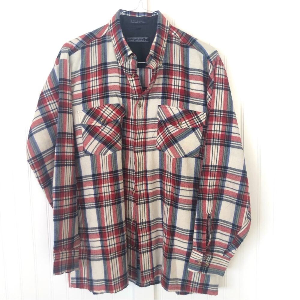 Vintage Oversized Men's Flannel Plaid Shirt Soft Colorful Large 100% Acrylic Red